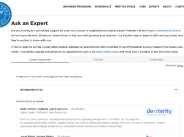 Screen shot of Ask an Expert page
